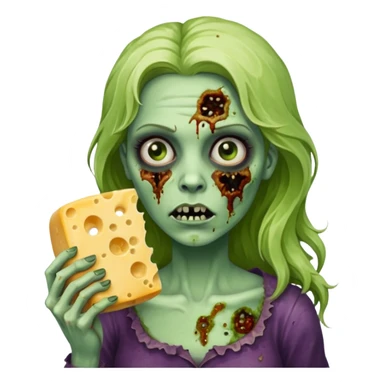 woman zombie holding moldy cheese piece sticker