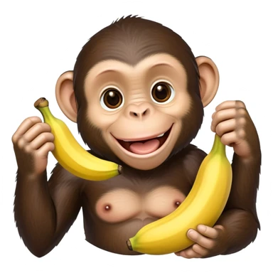 cartoon chimpanzee happily holding a banana sticker