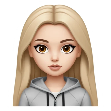 pretty bratz girl, long dark blonde hair, brown eyes, black eyeliner, pale skin, athletic clothes sticker