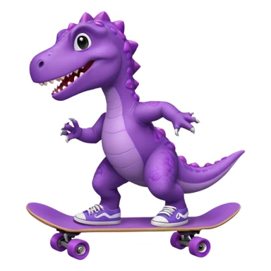 a purple dinosaur on a skateboard wearing a coat with sneakers in the bottom sticker