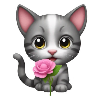 Cute kitten holding a pink flower sticker