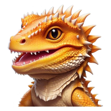 Cinematic Comical Bearded Dragon Portrait Emoji, Head tilted dramatically with an exaggeratedly amused expression, featuring a striking, glossy scaled hide with a quirky, spiky beard and wide, expressive eyes full of playful disbelief, Simplified yet hilariously expressive features, highly detailed, glowing with a slightly sassy glow, high shine, dramatic yet playful, stylized with an air of cheeky mischief, bright and endearing, soft glowing outline, capturing the essence of a spirited and over‐the‐top dragon, so meme‐worthy it feels like it could snap its jaws into internet fame instantly! sticker