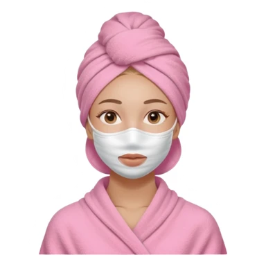 Clean girl influencer character, chest-up portrait, wearing a pink towel wrapped around the head, half-face skincare mask (applied only on one side of the face), relaxed confident expression, , minimal chic self-care aesthetic, subtle beauty accessories sticker