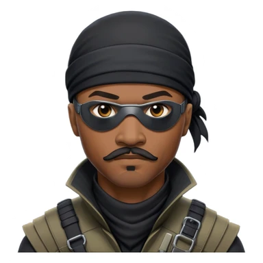 african-american mustache mercenary black asymmetrical eyepatch ninja hacker terminal command center sticker