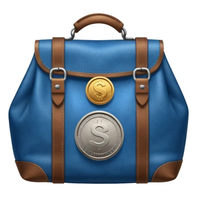blue coins inside a leather bag  sticker