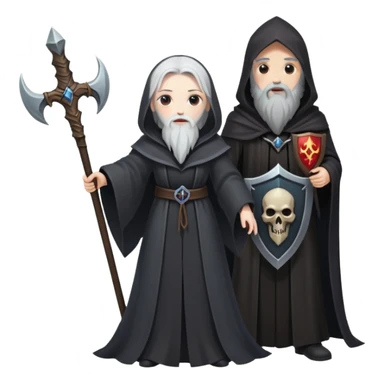 Necromancer girl with sickle and shield, standing over a dead wizard sticker