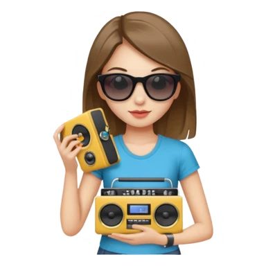 girl wearing 2yk style with sunglasses and music stereo in hand sticker