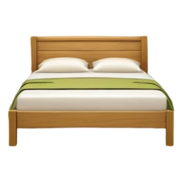 Olive green walls, wooden bed with a wooden headboard, plants hanging from ceiling, wooden closet sticker