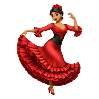 Cinematic Realistic Flamenco Dance Emoji, depicted as a passionate expressive flamenco performance with dramatic costumes and dynamic fiery movements, rendered with vibrant textures and bold energetic lighting that captures its intense rhythm. sticker