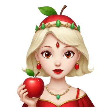 Savathûn from Destiny 2 as an apple-style emoji, with her iconic headpiece, sharp features, and a mischievous expression, simplified for emoji format sticker