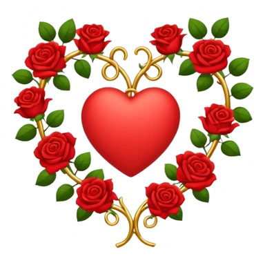 heart shape gold vine with red roses border sticker