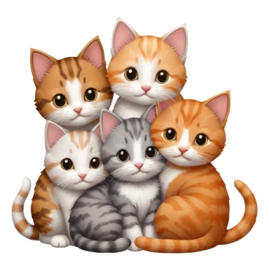 6 tiny kittens cuddling together all different colours, the first one is grey and white, the second is ginger and white and the third is brown tabby and white sticker