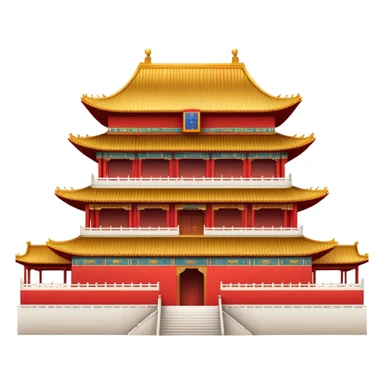 Imperial Chinese palace building with red walls, golden roof decorations sticker