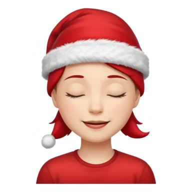 Smile with closed eyes in a red Christmas hat sticker