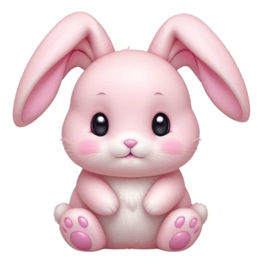 Cinematic adorable pastel pink bunny, chubby cheeks, tiny paws, sparkling round eyes, soft fur with a gentle glow, slightly tilted head, wearing a tiny bow, irresistibly cute and heartwarming. sticker
