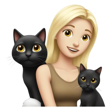 1 blond girl with 1 black cat and 1 black and white cat sticker