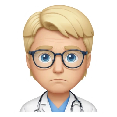 Young grumpy doctor with blonde hair, blue eyes, glasses  sticker