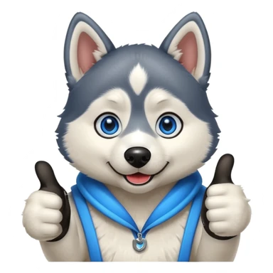 A husky dog with blue eyes doing a thumbs up sticker