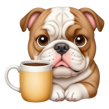 cute English bulldog holding a mug sticker