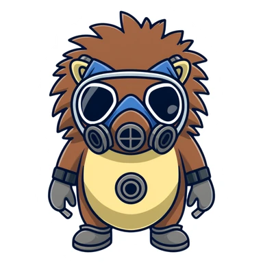 hedgehog wearing a gas mask sticker