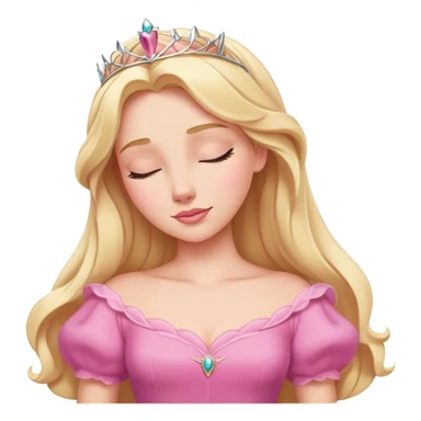 extremely minimal Aurora Sleeping Beauty from hips up, simple pink dress shape, basic blonde hair outline, few facial details, ultra simplified sticker