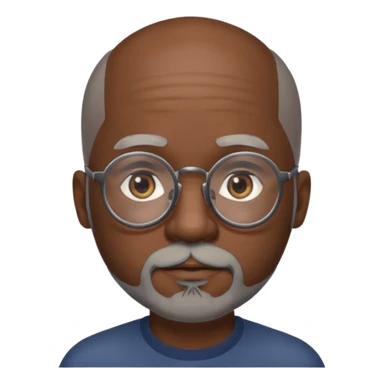 African american male, bald, gray beard. Round face, glasses sticker