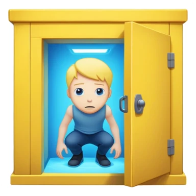 man hiding under yellow secret room trapdoor, blue glow in the room sticker