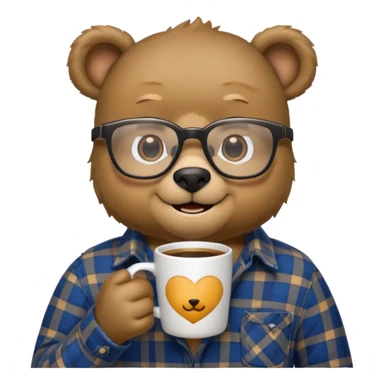 A bear with glasses dressed like a dad holding a coffee mug sticker