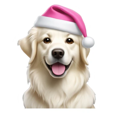 White golden retriever with pink Santa hat sticker
