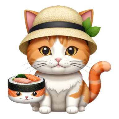 cat wearing a hat made out of sushi sticker