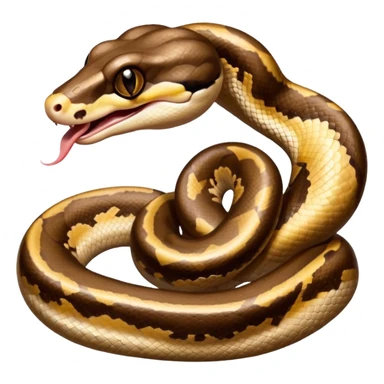 A close-up 3/4 view of the Ball Python with the front half raised slightly in an S-shape and its tongue flicking out. The head is angled curiously toward the viewer, showing both personality and motion. sticker