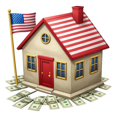 house with usa flag and money in floor sticker