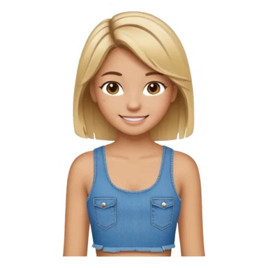 preppy teen girl, tan, blonde highlights, brown hair, long eyelashes, beach aesthetic, wearing cute clothes, sexy, wearing ripped blue jeans with a crop top sticker