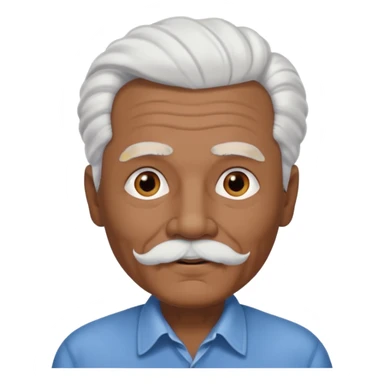 
An elderly man emoji with medium-dark skin tone, full white hair styled in thick, swept-back waves, thick white eyebrows, and a neatly groomed small white mustache. His face is clean-shaven aside from the mustache, giving him a tidy and classic look. sticker