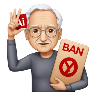 Frank Gehry with a "Ban AI" sign sticker