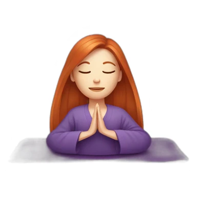 redhead white woman long medium straight hair, meditating on a violet blanket sticker
