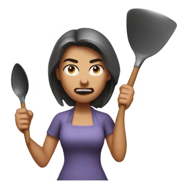 angry woman throwing kitchen utensils in anger sticker