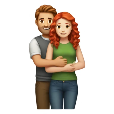Man with brown hair hugs girl with red hair sticker
