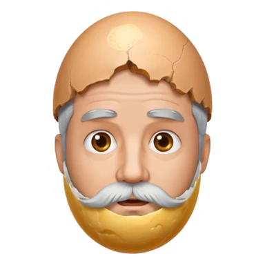grey haired man with beard middle aged with a large egg shell on the head sticker