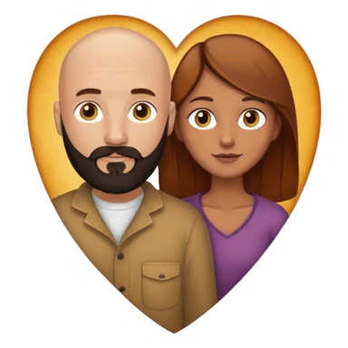 Couple. Bald man with dark brown-black beard. Woman with many small, faded freckles, white skin and she has auburn-yellow-brown-caramel-cinnamon dark hair. She has light yellow-brown eyes. The man have hazel eyes. They are inside a big heart. sticker