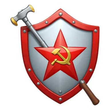 a shiny shield with the USSR flag inside, a hammer and sickle, and a star sticker