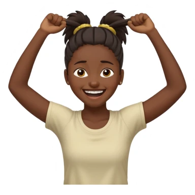 Baiza Ethiopian, dark hair Oldest but immature, no filter, funny Pose: laughing wildly, arms flailing age 21, hair in pony tail sticker