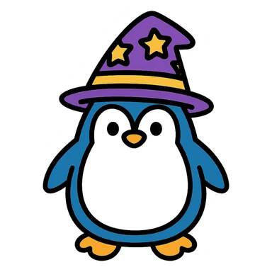color outline icon of a penguin wizard sticker