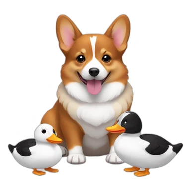 tricolor corgi with white ducks sticker