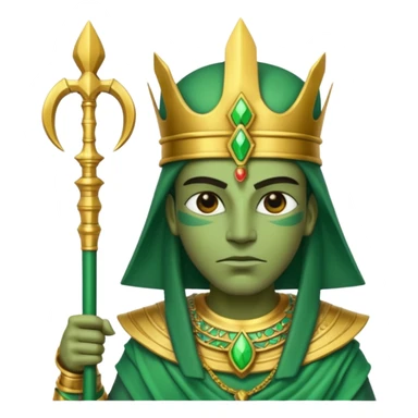 Ancient Egyptian god Osiris with green skin, Atef crown, and holding sticker
