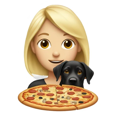Blonde girl with a black lab eating pizza  sticker
