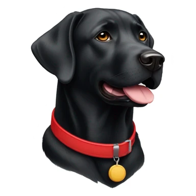 elderly black labrador with jowls wearing a red collar that has nothing else on it. sticker
