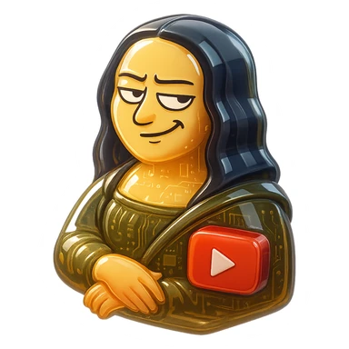 Mona Lisa with a sarcastic expression with red youtube play button sticker