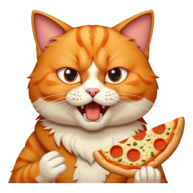 portrait bust-up of an angry cat eating pizza sticker