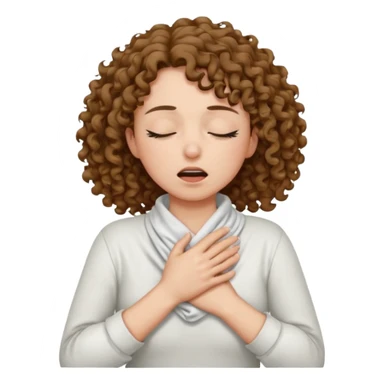 make a choking emoji with both hands wrapped around the neck and eyes closed make the skin tone white and shirt brunette curly hair sticker